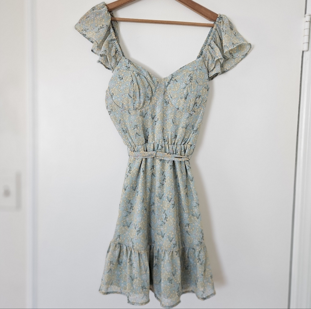 Womens Dress XS Cottage Fairy Babydoll Y2K Floral Chiffon Feminine Dainty Ruffle
